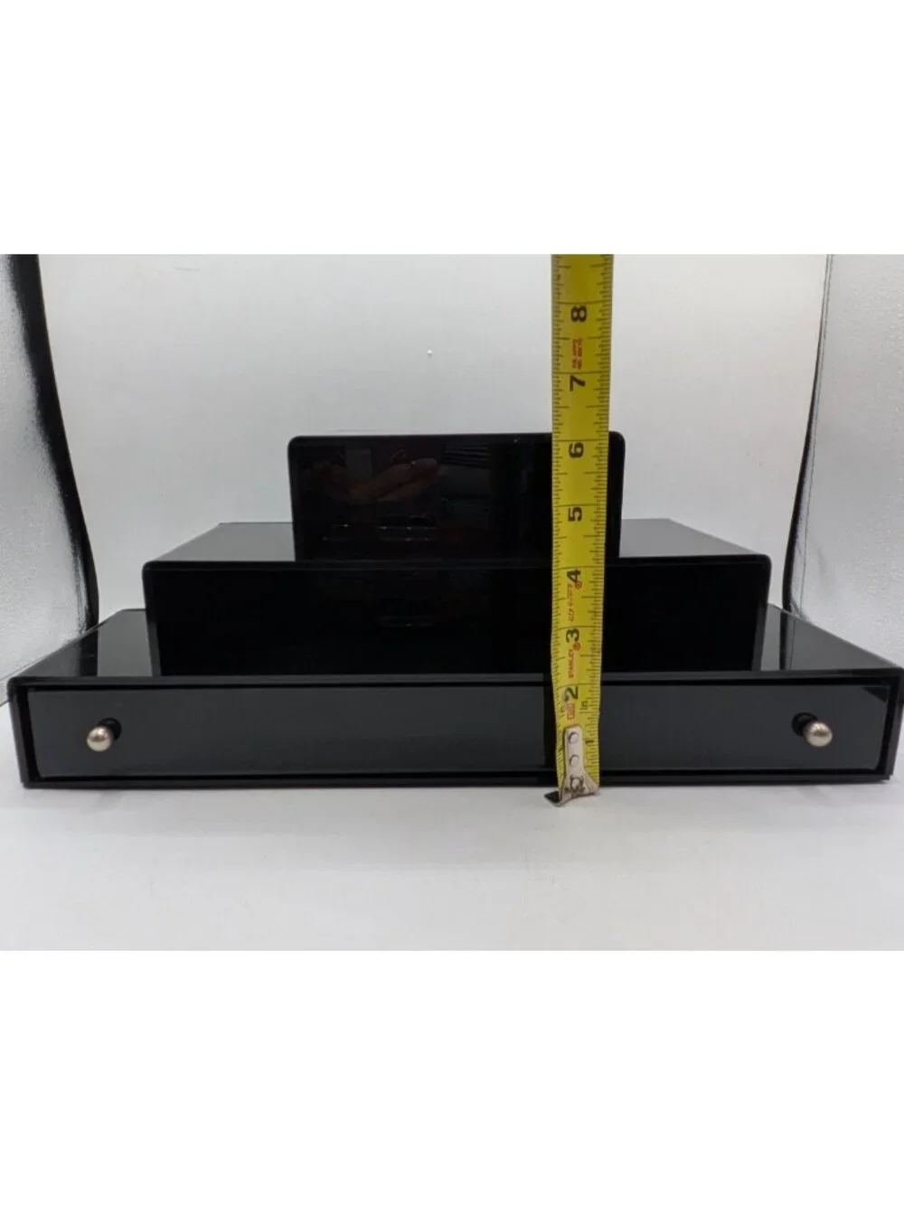 Black Lacquer Dresser Valet Desk Organizer with One Drawer Jewelry Trinket 15